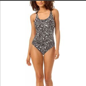 Hurley Primal Wave one Piece swimsuit black and white print size medium NWT